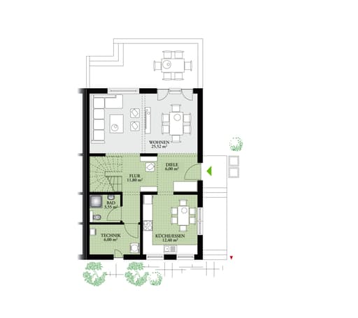 Fertighaus Partner 128 (inactive) von DAN-WOOD Schlüsselfertig ab 202500€, Satteldach-Klassiker Grundriss 1