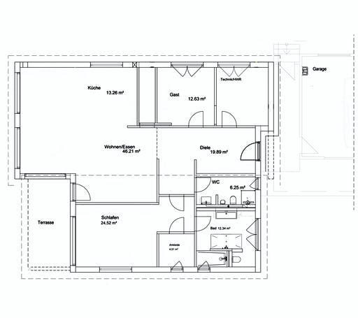 Luxhaus Pultdach Bungalow 156 Floorplan 1