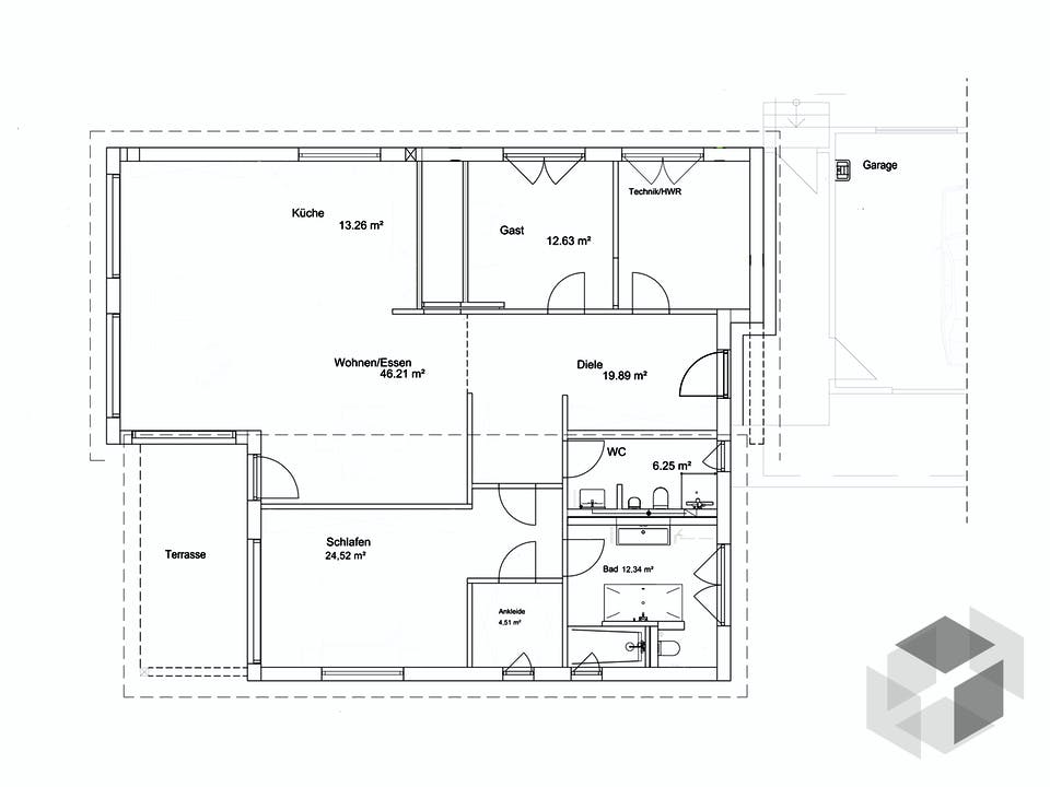 Bungalow Pultdach 156 von LUXHAUS Grundriss