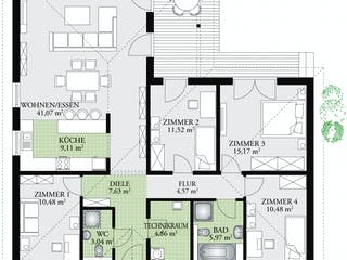 Fertighaus Perfect 124 von Danwood Schlüsselfertig ab 177000€, Bungalow Grundriss 1