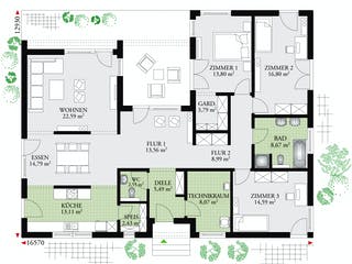 Fertighaus Perfect 149 Cube von Danwood Schlüsselfertig ab 214500€, Bungalow Grundriss 1