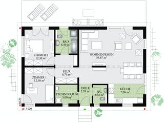 Fertighaus Perfect 98 von Danwood Schlüsselfertig ab 141000€, Bungalow Grundriss 1