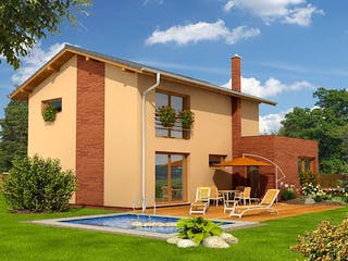 Massivhaus Picasso von CMF Creativ Massiv Flexibel HAUSBAU Schlüsselfertig ab 243900€, Satteldach-Klassiker Außenansicht 2