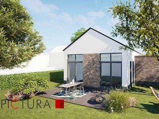 Massivhaus Bungalow Modern von PICTURA creativhaus Schlüsselfertig ab 420000€, Bungalow Außenansicht 1