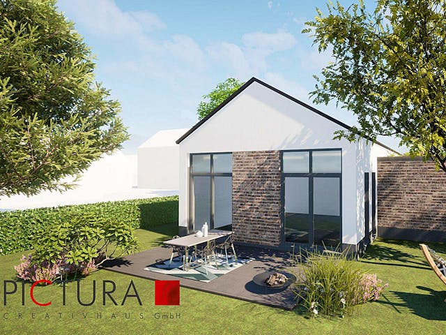 Massivhaus Bungalow Modern von PICTURA creativhaus Schlüsselfertig ab 420000€, Bungalow Außenansicht 1