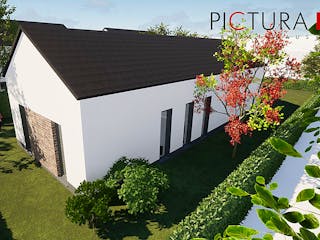Massivhaus Bungalow Modern von PICTURA creativhaus Schlüsselfertig ab 420000€, Bungalow Außenansicht 2