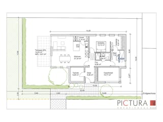 Massivhaus Bungalow Modern von PICTURA creativhaus Schlüsselfertig ab 420000€, Bungalow Grundriss 1