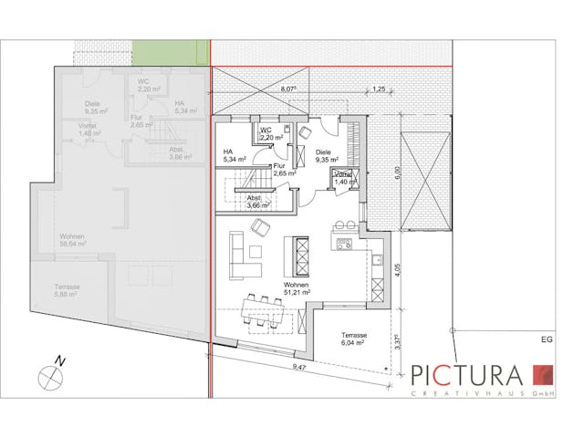 Massivhaus Doppelhaushälfte Bensberg von PICTURA creativhaus Schlüsselfertig ab 560000€, Satteldach-Klassiker Grundriss 1