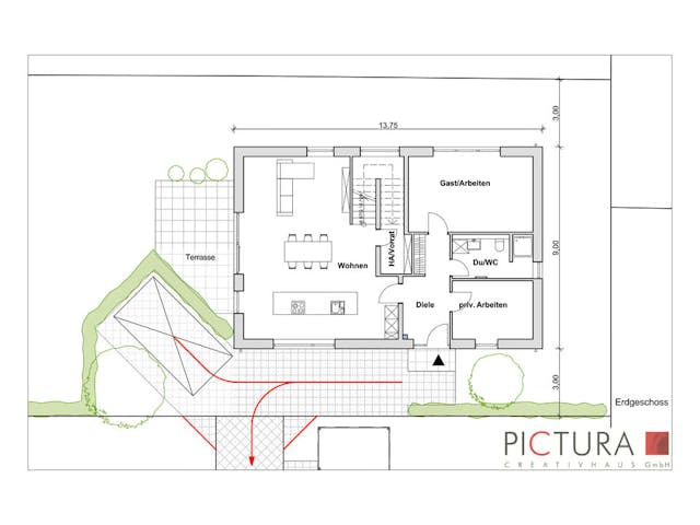 Massivhaus Einfamilienhaus Satteldachhaus Modern von PICTURA creativhaus Schlüsselfertig ab 420000€, Grundriss 1