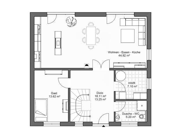 Massivhaus Haus Flensburg von Planus Hausbaumanagement, Satteldach-Klassiker Grundriss 1
