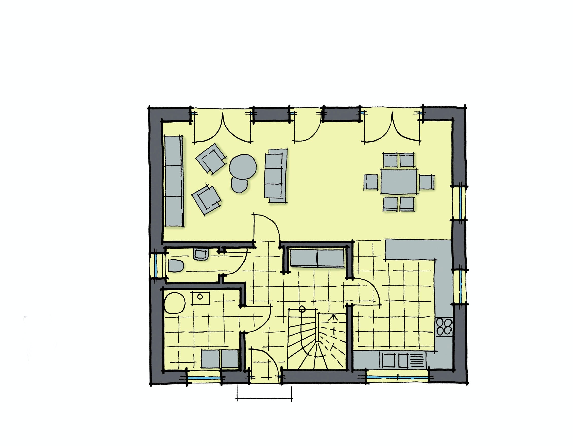 Fertighaus Platanenallee von GUSSEK HAUS Schlüsselfertig ab 343800€, Satteldach-Klassiker Grundriss 1