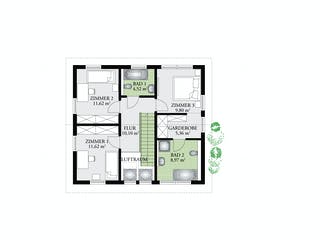 Fertighaus Point 129 A von Danwood - Österreich Schlüsselfertig ab 178700€, Satteldach-Klassiker Grundriss 2