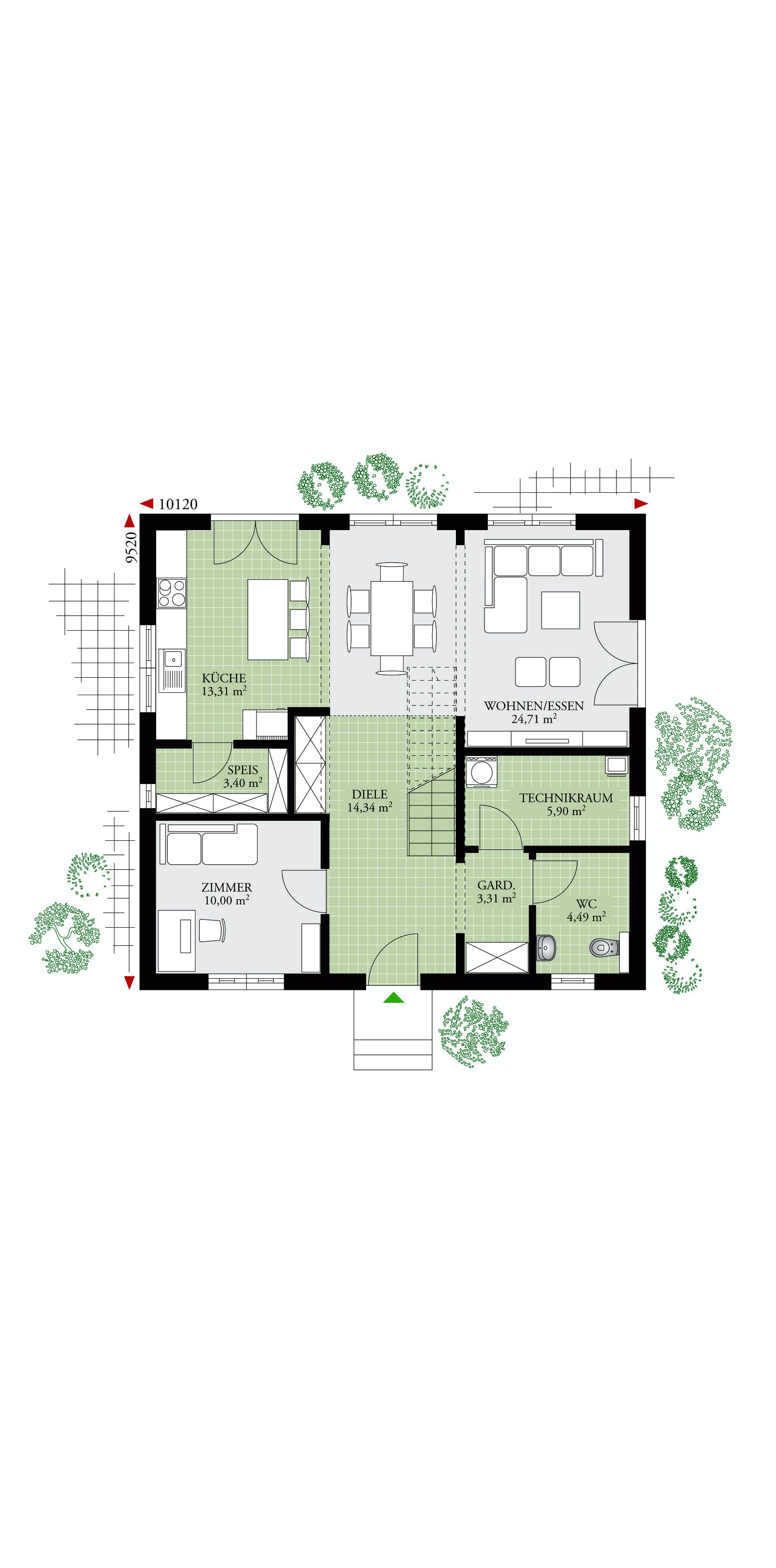 Fertighaus Point 150.17 (out) von Danwood - Österreich Schlüsselfertig ab 237600€, Satteldach-Klassiker Grundriss 1