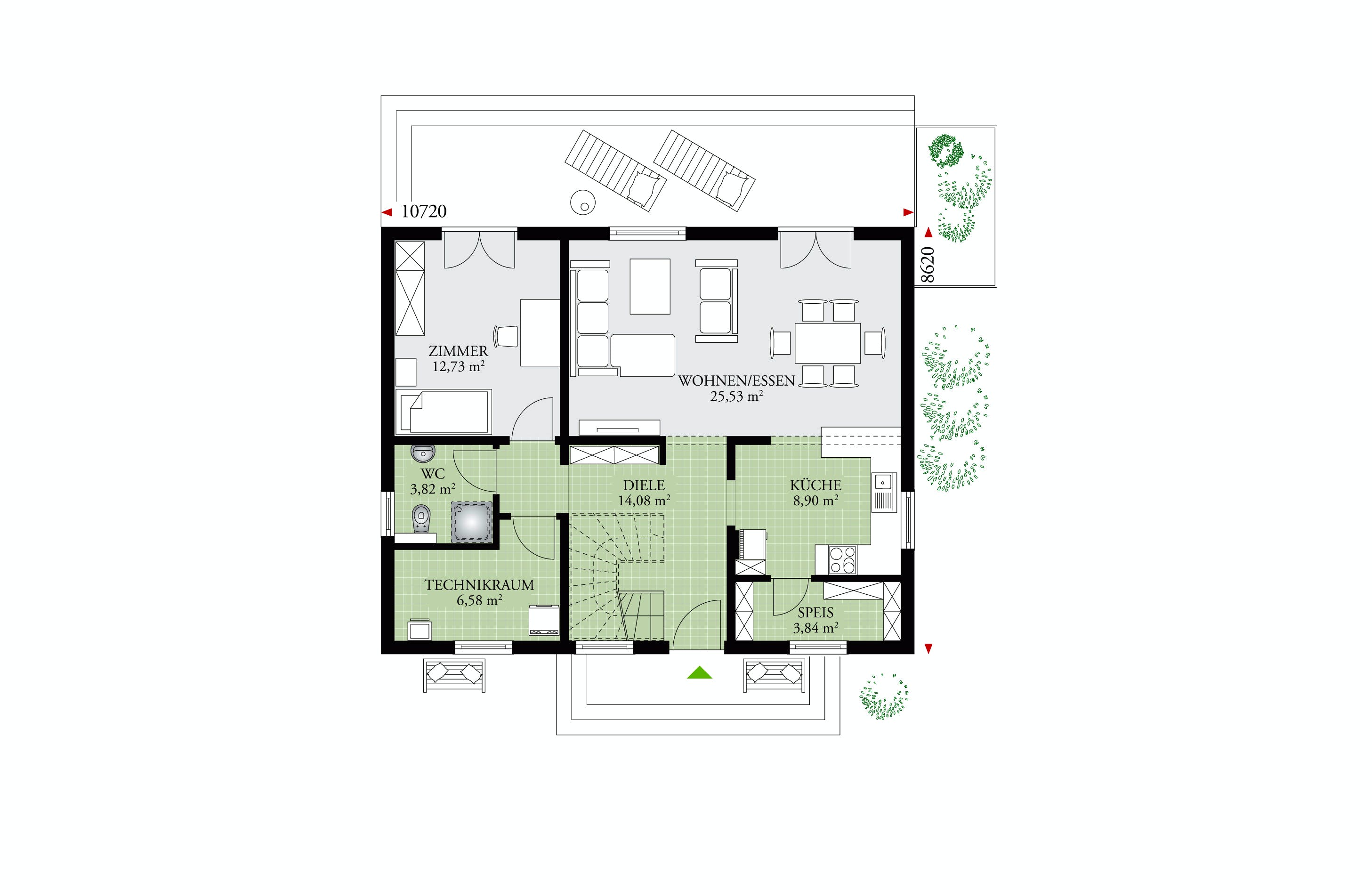 Fertighaus Point 150 (out) von Danwood - Österreich Schlüsselfertig ab 177100€, Satteldach-Klassiker Grundriss 1