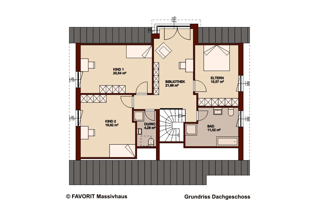 Massivhaus Premium 152/58 von Favorit Massivhaus Schlüsselfertig ab 510630€, Satteldach-Klassiker Grundriss 2