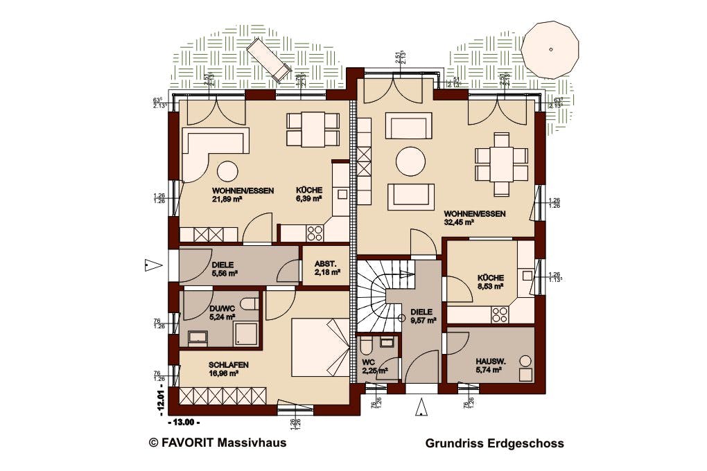 Massivhaus Premium 152/58 von Favorit Massivhaus Schlüsselfertig ab 510630€, Satteldach-Klassiker Grundriss 1