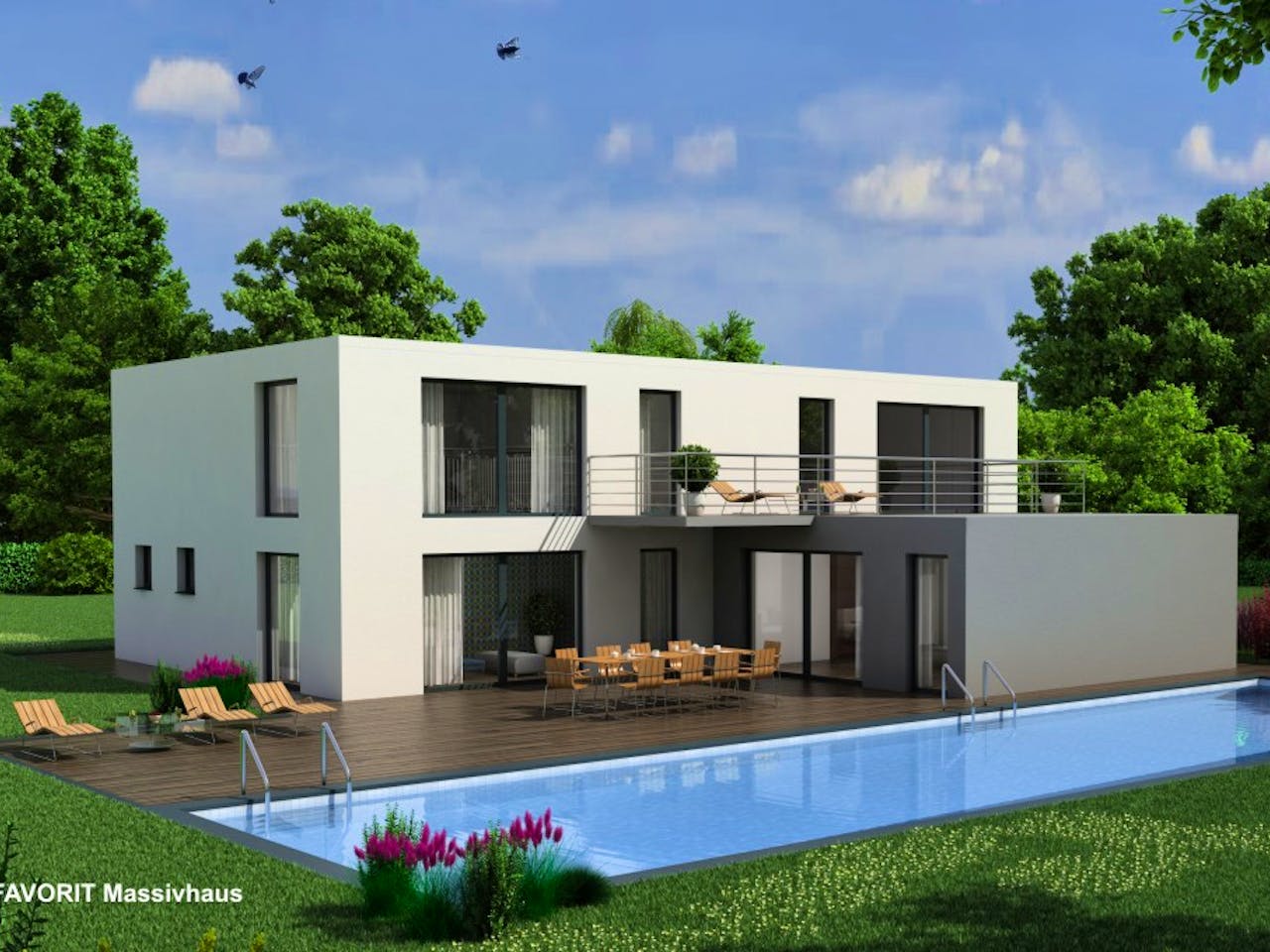 Massivhaus Premium 171/78 von FAVORIT Massivhaus Schlüsselfertig ab 585630€, Cubushaus Außenansicht 1