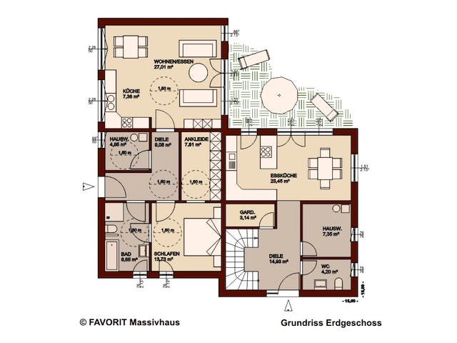 Massivhaus Premium 171/78 von FAVORIT Massivhaus Schlüsselfertig ab 585630€, Cubushaus Grundriss 1