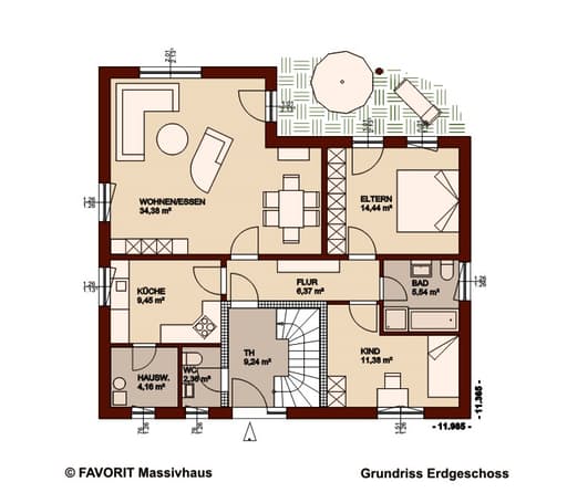 Massivhaus Premium 88/87 von Favorit Massivhaus Schlüsselfertig ab 406010€, Stadtvilla Grundriss 1