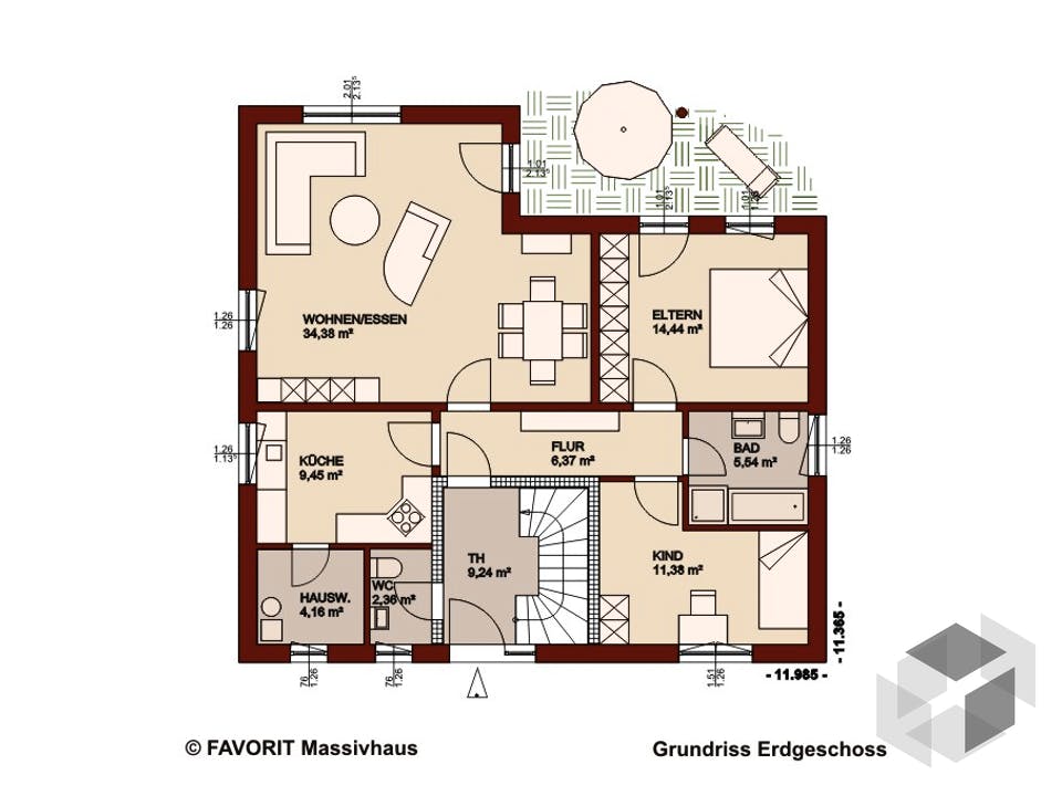 Premium 88/87 von Favorit Massivhaus Grundriss