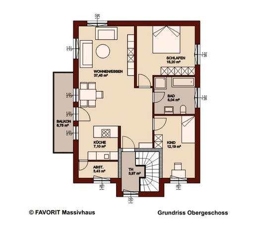 Massivhaus Premium 92/93 von Favorit Massivhaus Schlüsselfertig ab 434020€, Stadtvilla Grundriss 2