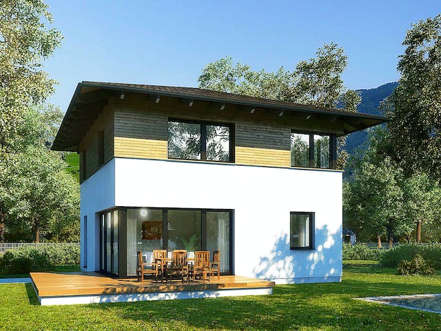 Blockhaus Prestige 129 von Rubner Haus Schlüsselfertig ab 310000€, Stadtvilla Außenansicht 1