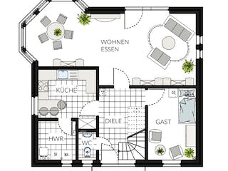 Fertighaus ProFamily 137 von ProHaus Ausbauhaus ab 153448€, Satteldach-Klassiker Grundriss 2