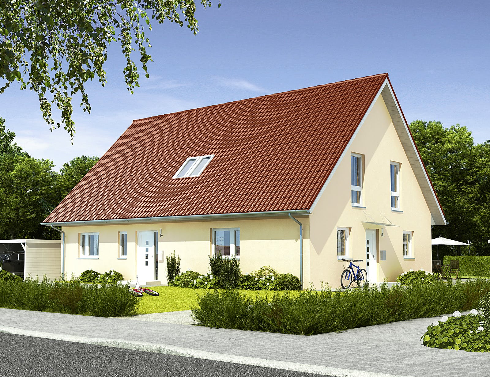 Fertighaus ProGeneration 159 (out) von ProHaus Ausbauhaus ab 218408€, Satteldach-Klassiker Außenansicht 1