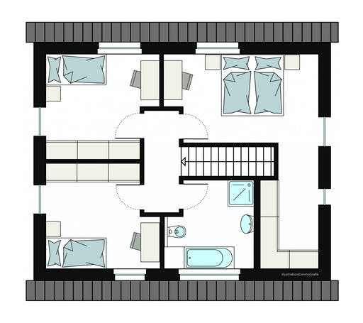 Fertighaus ProFamily 129/20 von ProHaus Ausbauhaus ab 198700€, Satteldach-Klassiker Grundriss 2