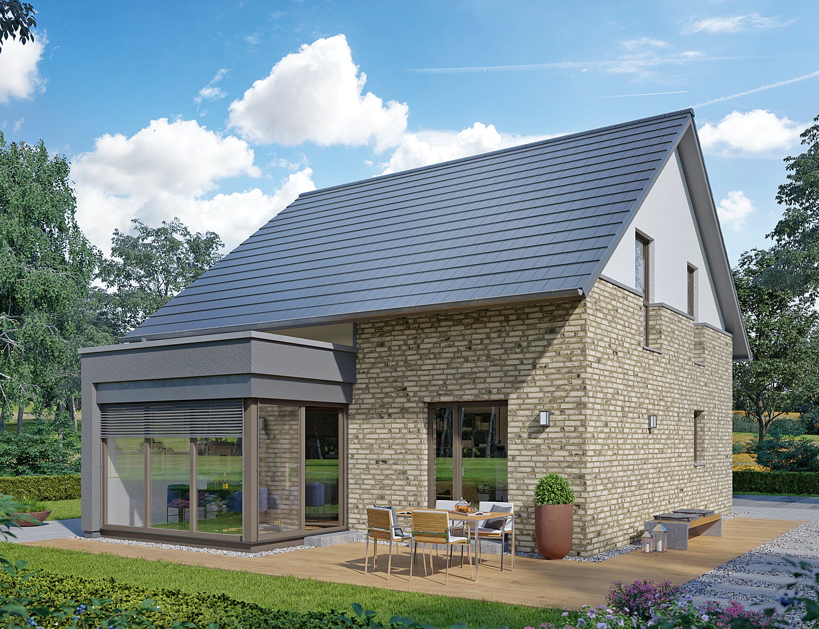 Fertighaus ProFamily 130/20 von ProHaus Schlüsselfertig ab 339363€, Satteldach-Klassiker Außenansicht 1