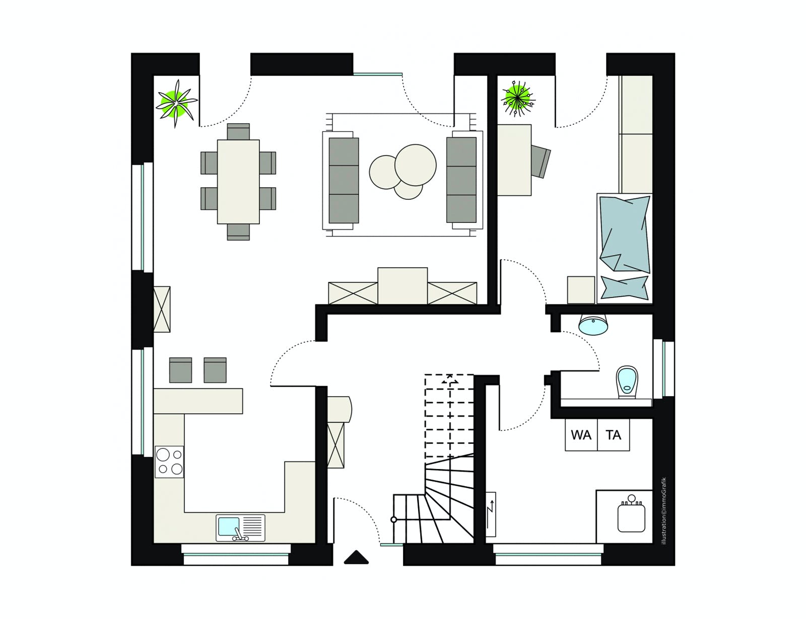 Fertighaus ProFamily 155/20 von ProHaus Schlüsselfertig ab 358007€, Satteldach-Klassiker Grundriss 1
