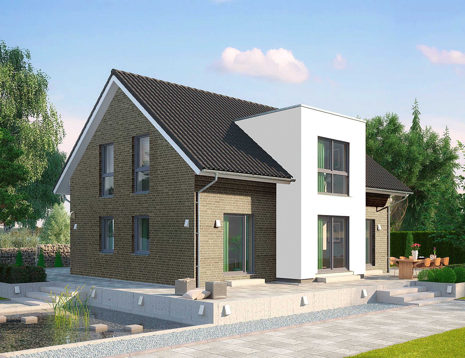 Fertighaus ProFamily 163/20 von ProHaus Schlüsselfertig ab 379905€, Satteldach-Klassiker Außenansicht 1