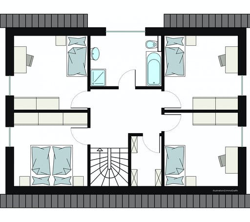 Fertighaus ProFamily 165/20 von ProHaus Ausbauhaus ab 226900€, Satteldach-Klassiker Grundriss 2