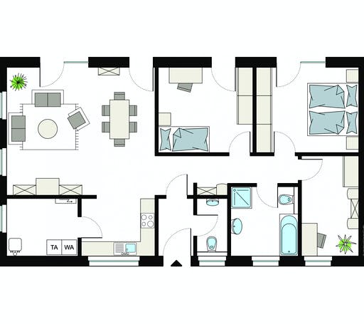 Fertighaus ProLife 106/20 von ProHaus Ausbauhaus ab 183500€, Bungalow Grundriss 1