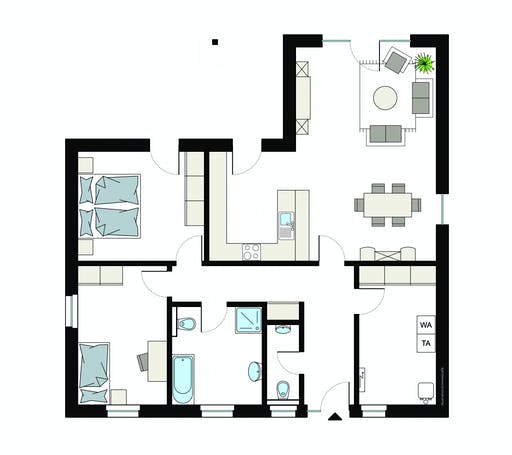 Fertighaus ProLife 113/20 von ProHaus Ausbauhaus ab 187500€, Bungalow Grundriss 1