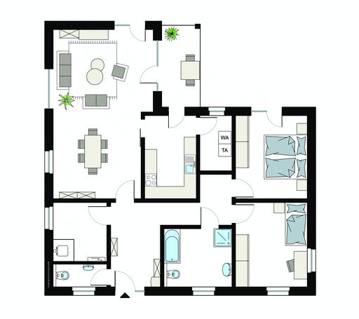 Fertighaus ProLife 117/20 von ProHaus Ausbauhaus ab 205100€, Bungalow Grundriss 1