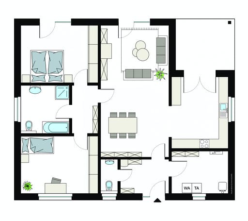 Fertighaus ProLife 122/20 von ProHaus Ausbauhaus ab 210500€, Bungalow Grundriss 1