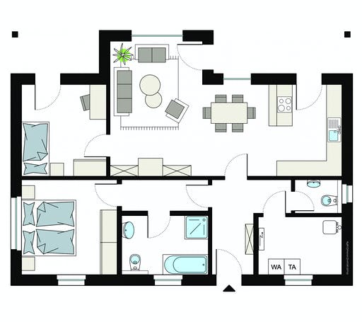 Fertighaus ProLife 90/20 von ProHaus Ausbauhaus ab 187800€, Bungalow Grundriss 1