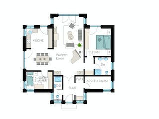 Fertighaus ProLife 107 von ProHaus Ausbauhaus ab 166270€, Bungalow Grundriss 1