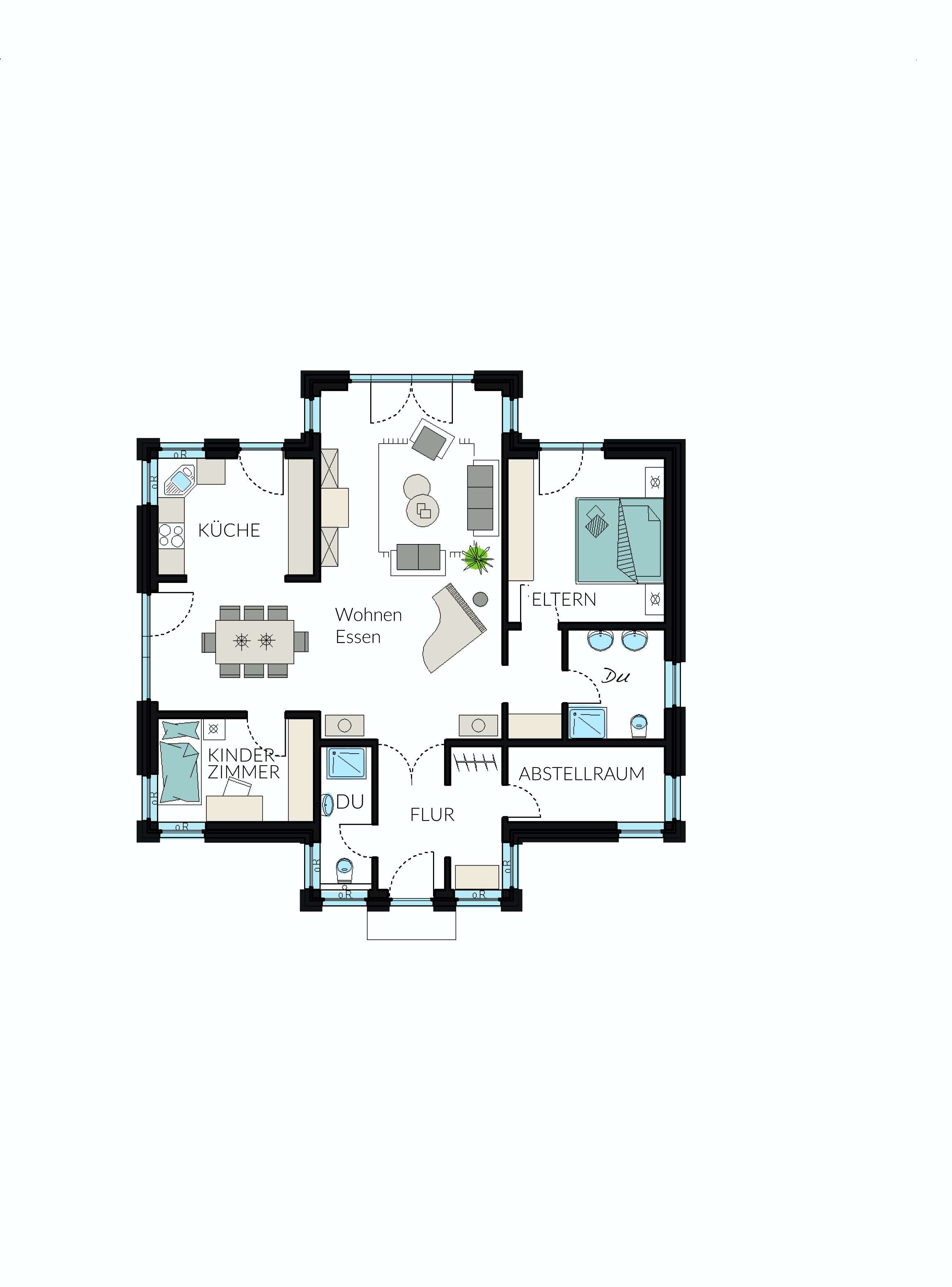Fertighaus ProLife 107 (out) von ProHaus Ausbauhaus ab 166270€, Bungalow Grundriss 1