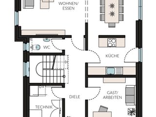 Fertighaus ProStyle144 - Jahres-Special von ProHaus Ausbauhaus ab 199999€, Satteldach-Klassiker Grundriss 1