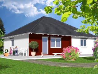 Fertighaus Puccini von v. Perbandt Holzbau Schlüsselfertig ab 160000€, Bungalow Außenansicht 2