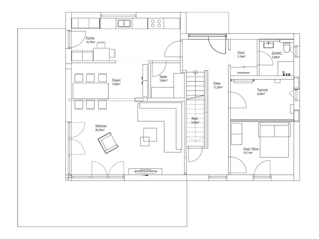 Fertighaus Pultdach Klassik 182 von LUXHAUS, Pultdachhaus Grundriss 1