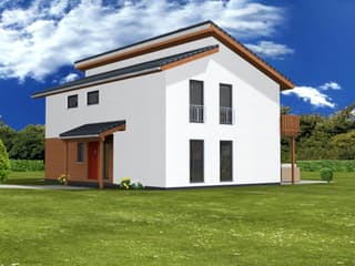Fertighaus Pulthaus 166 von Suckfüll Energiesparhaus Schlüsselfertig ab 226970€, Pultdachhaus Außenansicht 1