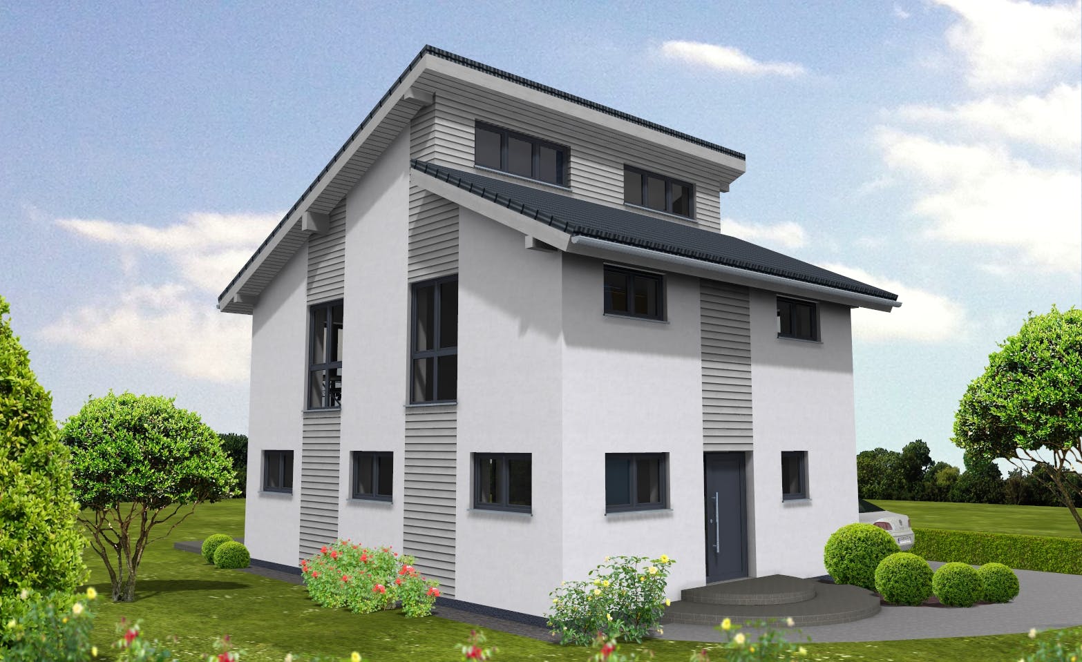 Fertighaus Pulthaus 127 von Suckfüll Energiesparhaus Schlüsselfertig ab 332005€, Pultdachhaus Außenansicht 1
