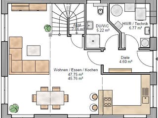 Fertighaus Pulthaus 127 von Suckfüll Energiesparhaus Schlüsselfertig ab 376313€, Pultdachhaus Grundriss 1
