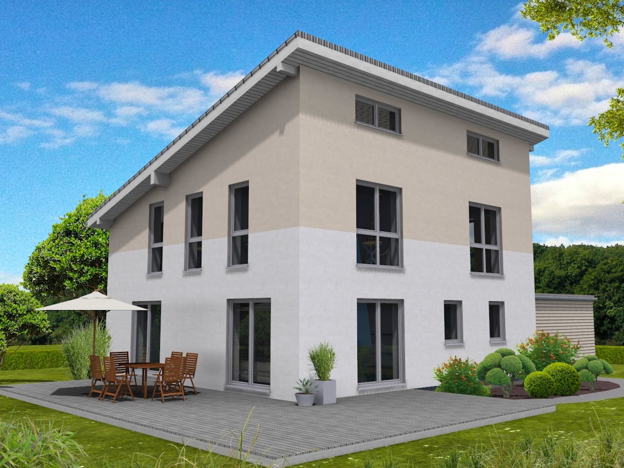 Fertighaus Pulthaus 159 von Suckfüll Energiesparhaus Schlüsselfertig ab 422156€, Pultdachhaus Außenansicht 1