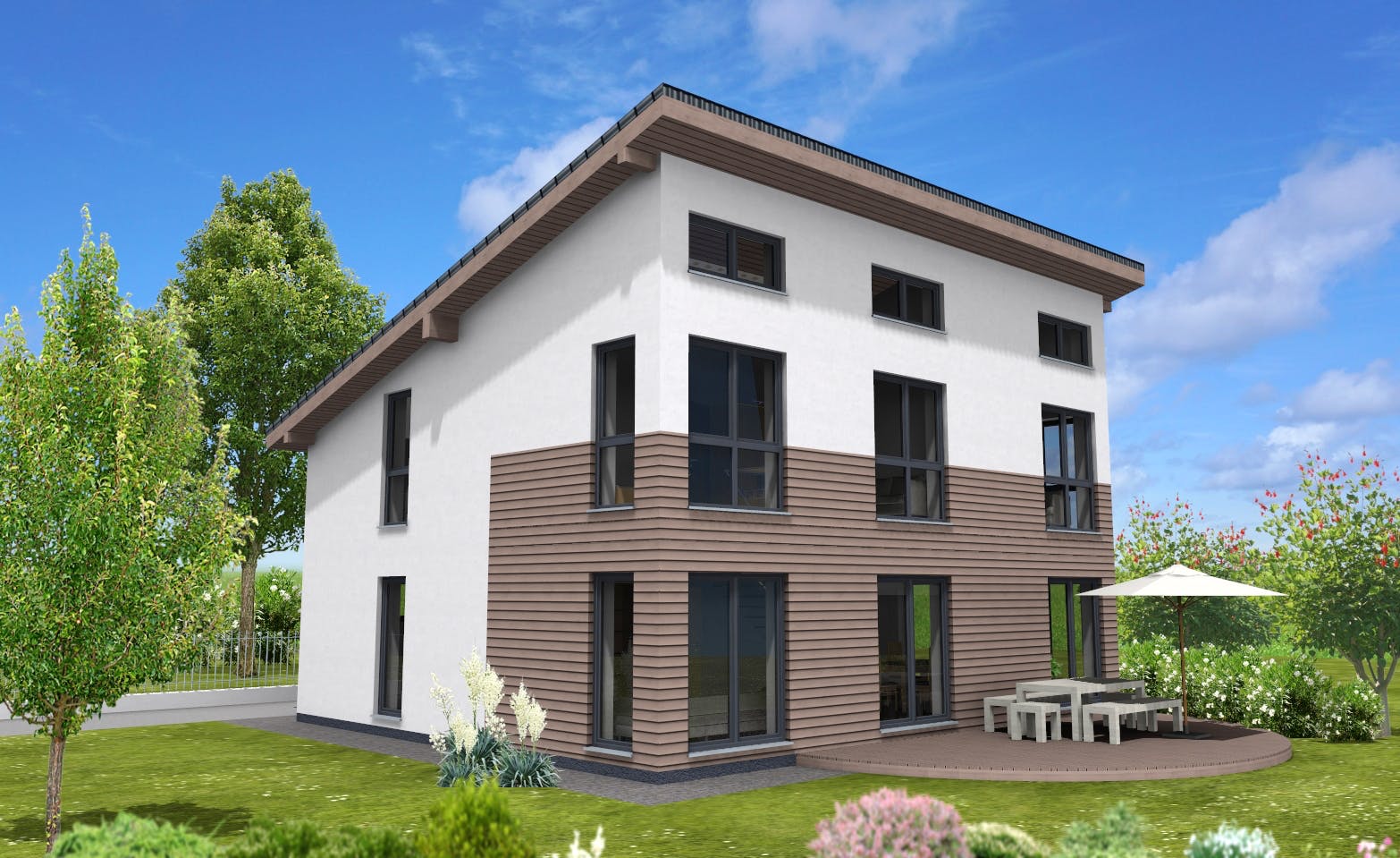 Fertighaus Pulthaus 167 von Suckfüll Energiesparhaus Schlüsselfertig ab 376833€, Pultdachhaus Außenansicht 1