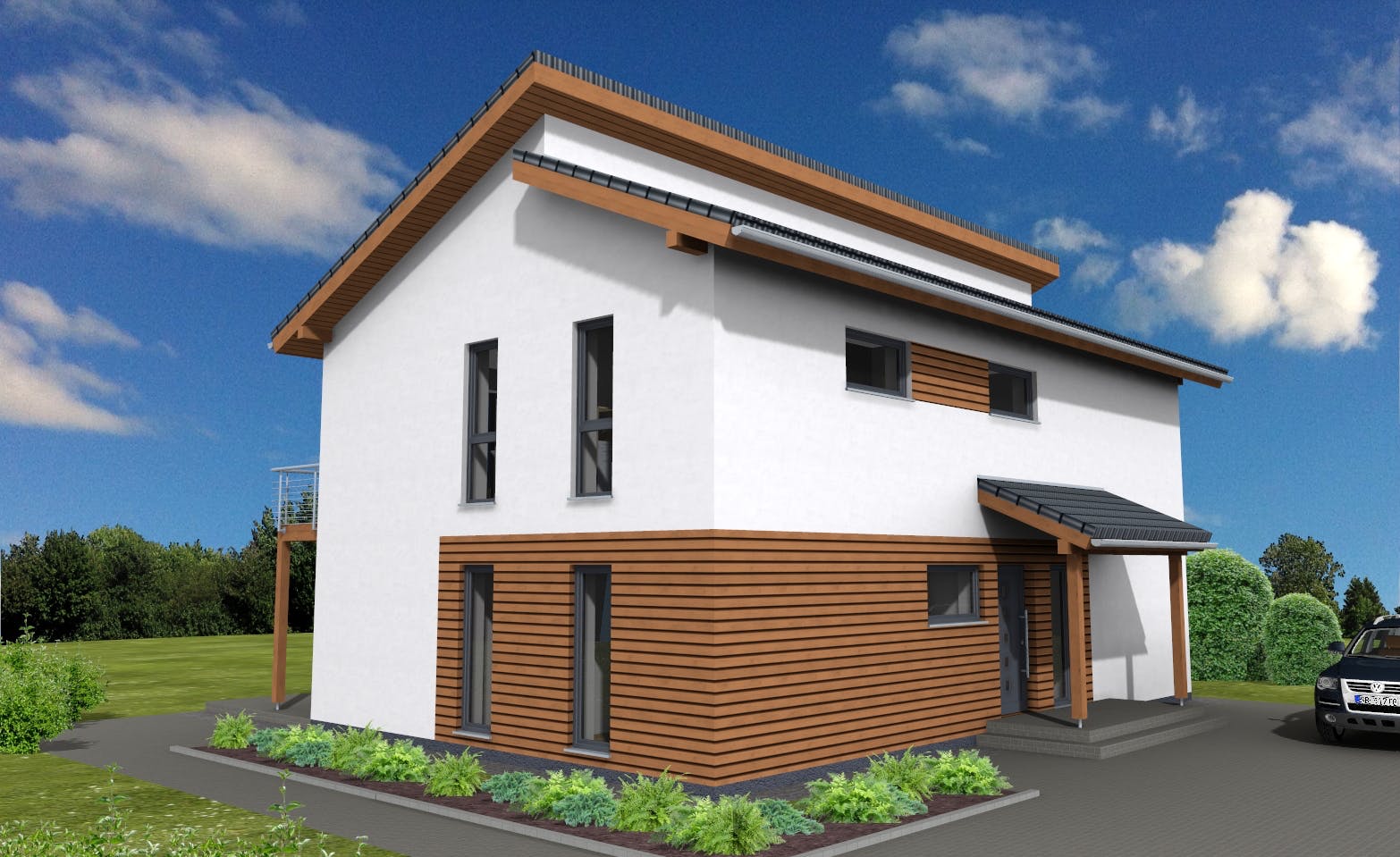 Fertighaus Pulthaus 169 von Suckfüll Energiesparhaus Schlüsselfertig ab 407385€, Pultdachhaus Außenansicht 1