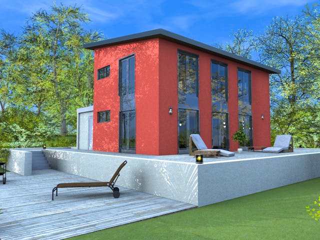 Massivhaus Pultline von Wagener Systemhausbau Schlüsselfertig ab 210000€, Pultdachhaus Außenansicht 1 Massivhaus Pultline von Wagener Systemhausbau Schlüsselfertig ab 210000€, Pultdachhaus Außenansicht 1